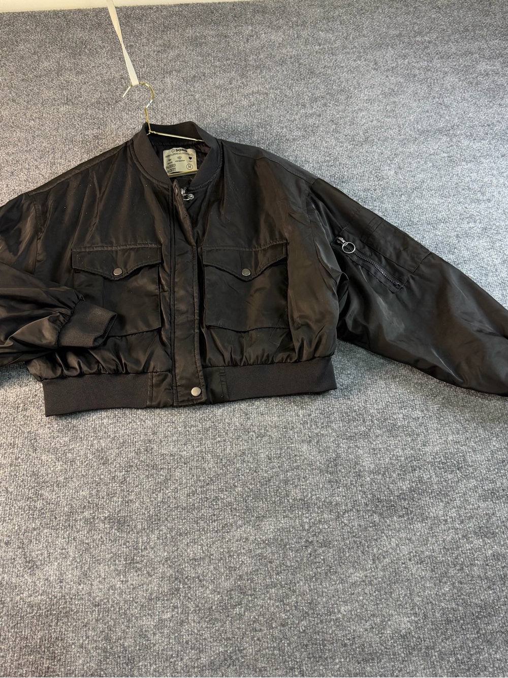 Cisono Black Cropped Padded Bomber Jacket M